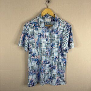 Yatta Golf Men’s Golf Polo Shirt Blue White Floral Lightweight Stretch Small